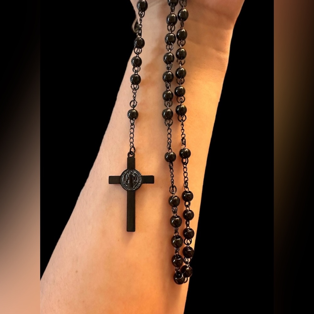 Religious Rosary Cross Necklace Our Lady of Guadalupe Virgin Mary Unisex Black